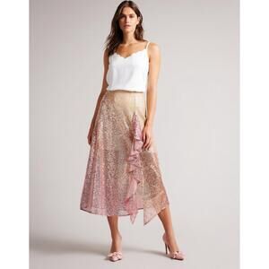 Ted Baker Velina Asymmetric Hem Sequin Embellished Midi Skirt Sz 1 NWT